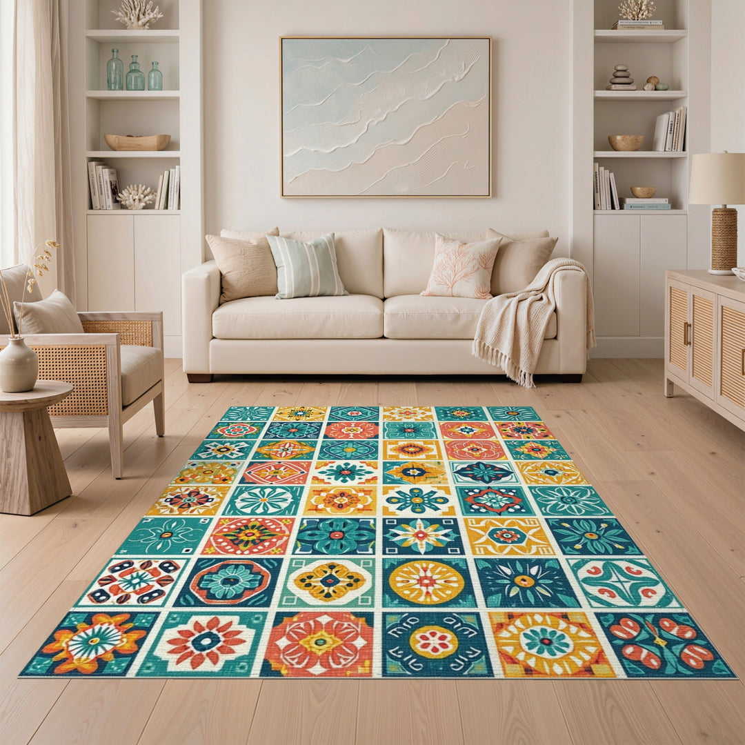 Multi-color and Patterns Vibrant Geometric Tile Area Rug