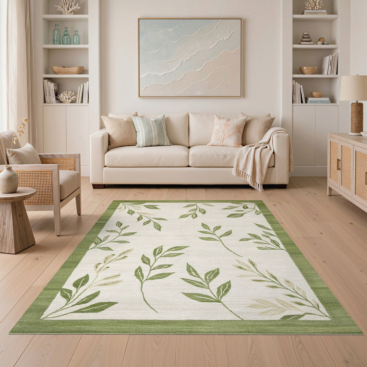 Green Floral Vintage Green Leaf Vine Area Rug