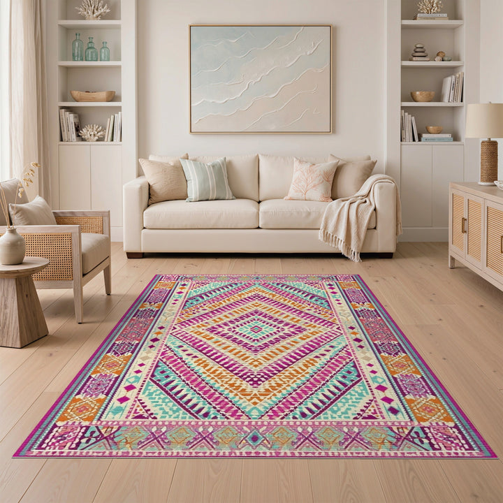 Geometric Modern Vibrant Multi-Color Geometric Diamond Area Rug
