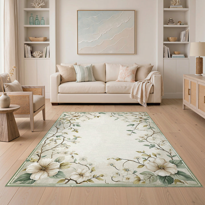 Vintage Floral Beige Area Rug