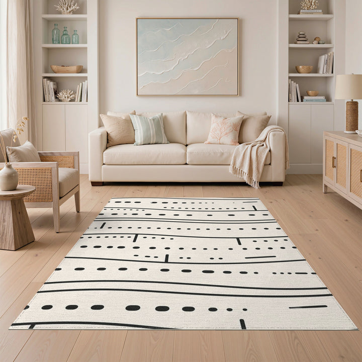 Black White Geometric Wave Geometric Modern Area Rug