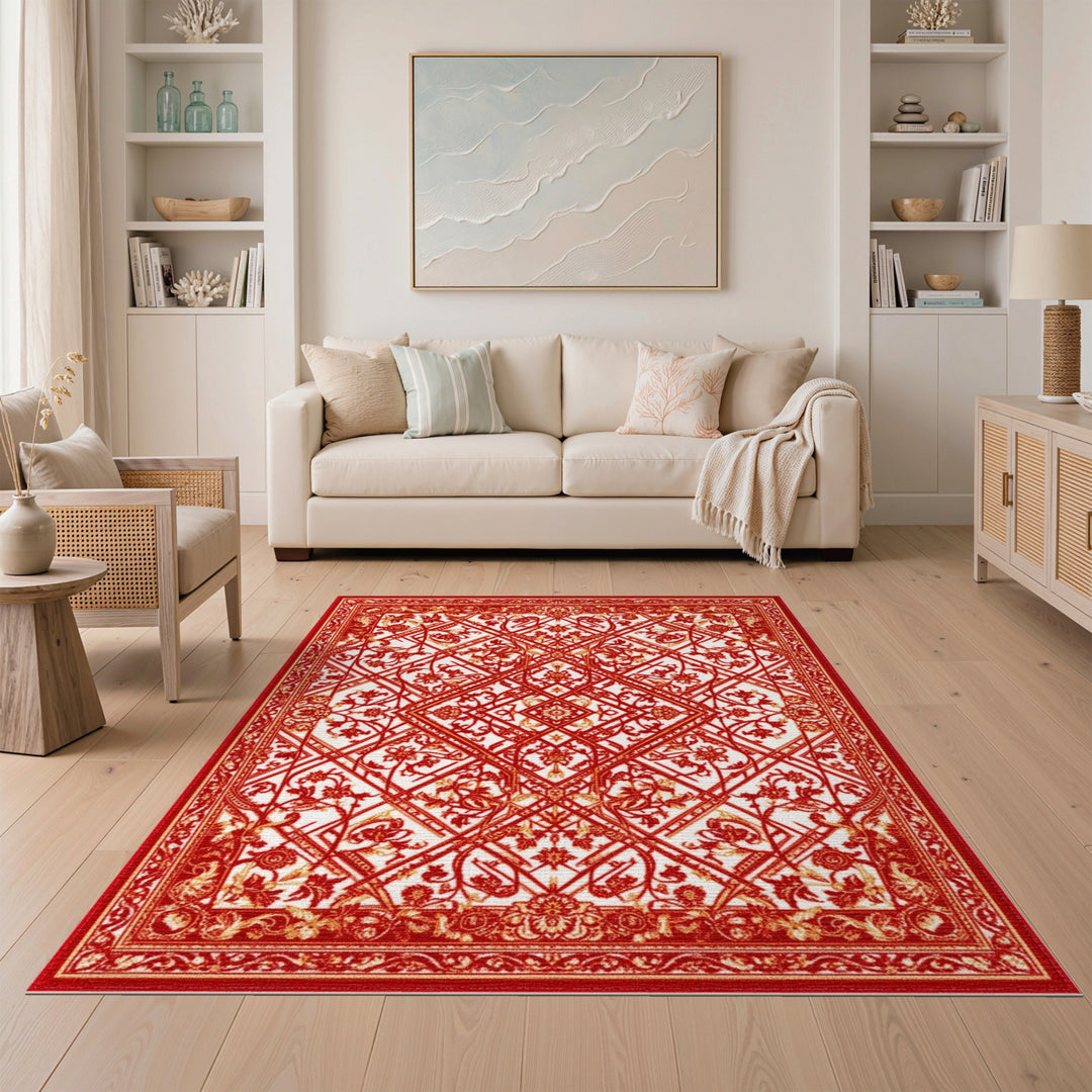 Red Floral Persian Area Rug