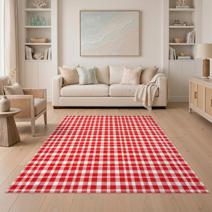 Red Checkered Rustic Area Rug