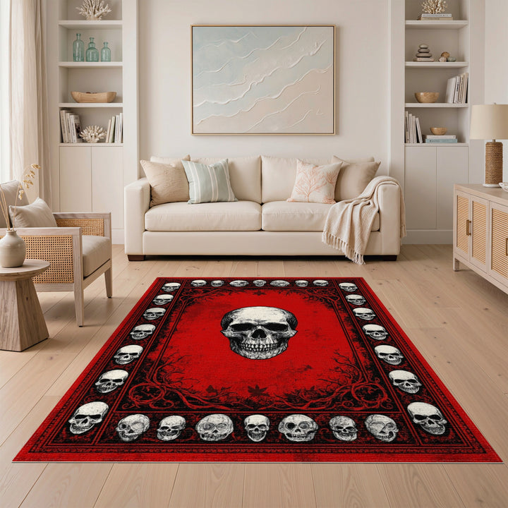 Gothic Red Skull Area Rug