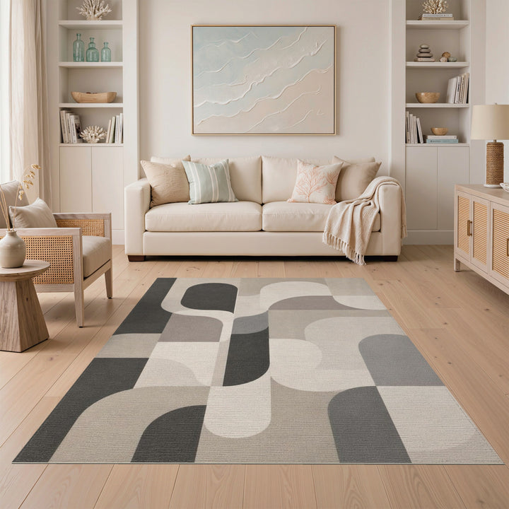 Beige Geometric Modern Area Rug
