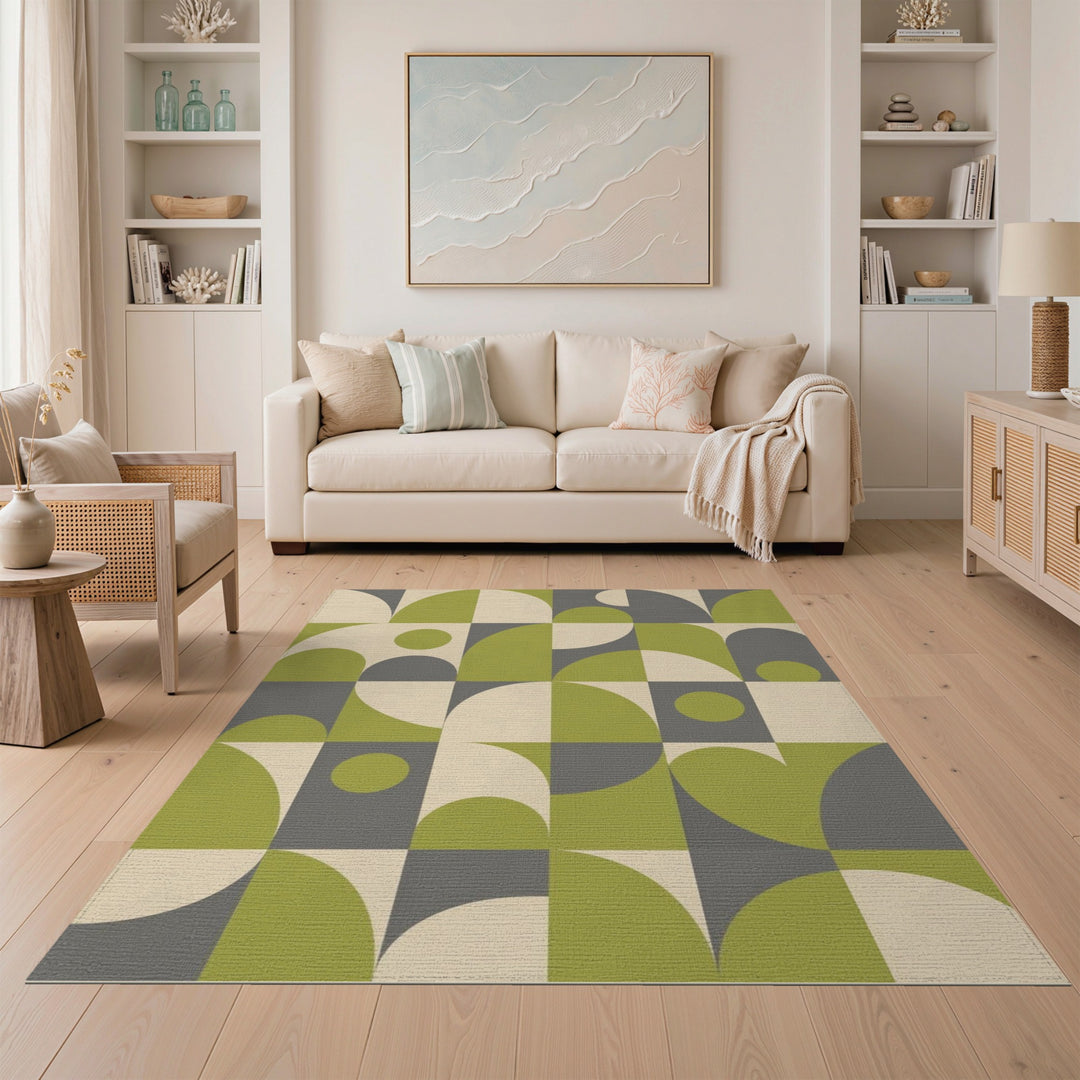 Green Geometric Circle Area Rug