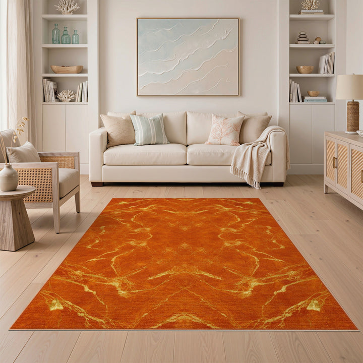 Orange Gold Vein Abstract Area Rug