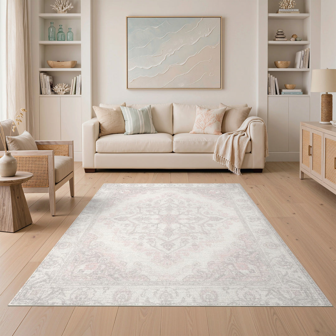 Traditional Persian Medallion Blush Pink Persian Medallion Area Rug