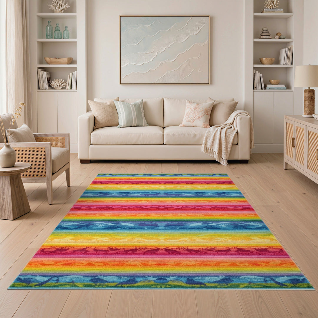 Kids Cartoon Rainbow Dinosaur Kids Area Rug