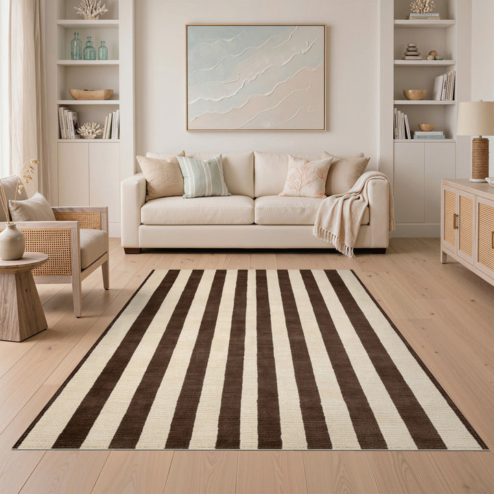 Brown and Beige Striped Area Rug