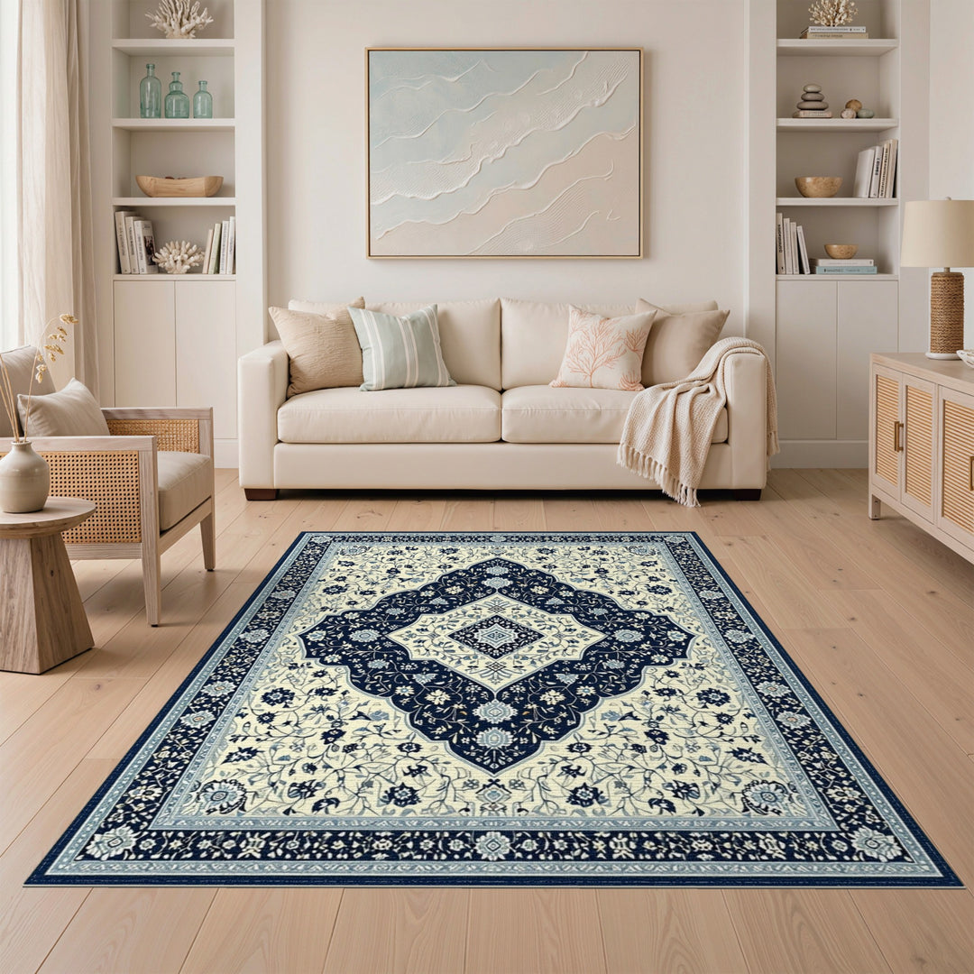Navy Floral Navy Blue Persian Floral Medallion Area Rug