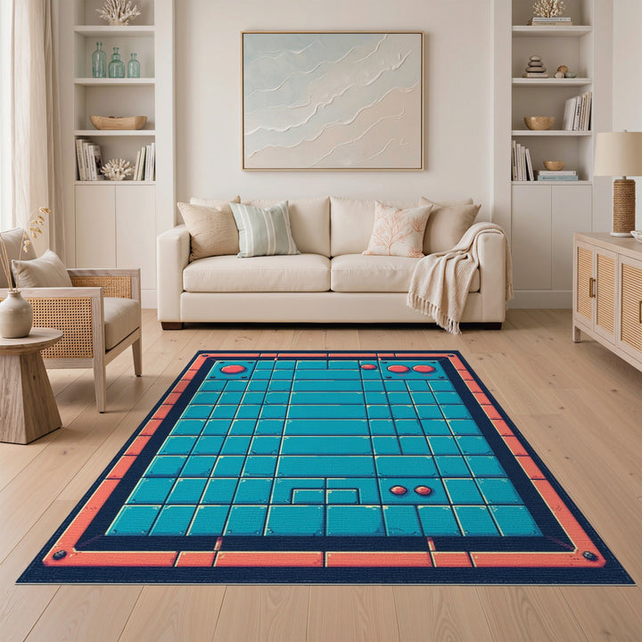 Retro Pixel Blue Teal Area Rug