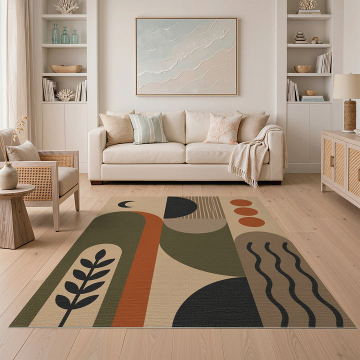 Beige Geometric Modern Area Rug