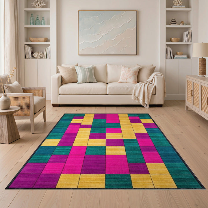 Vibrant Geometric Color Block Multi-color and Patterns Area Rug