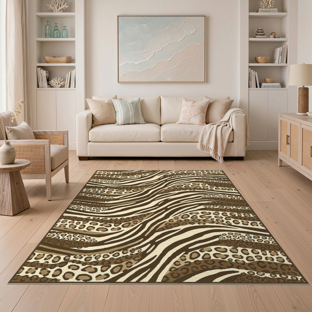 Brown Leopard Wave Area Rug