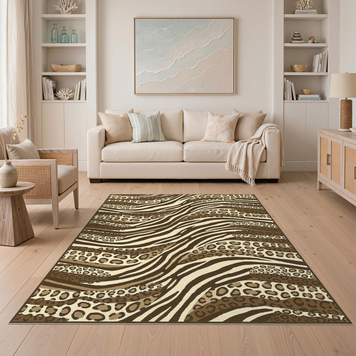 Brown Leopard Wave Area Rug