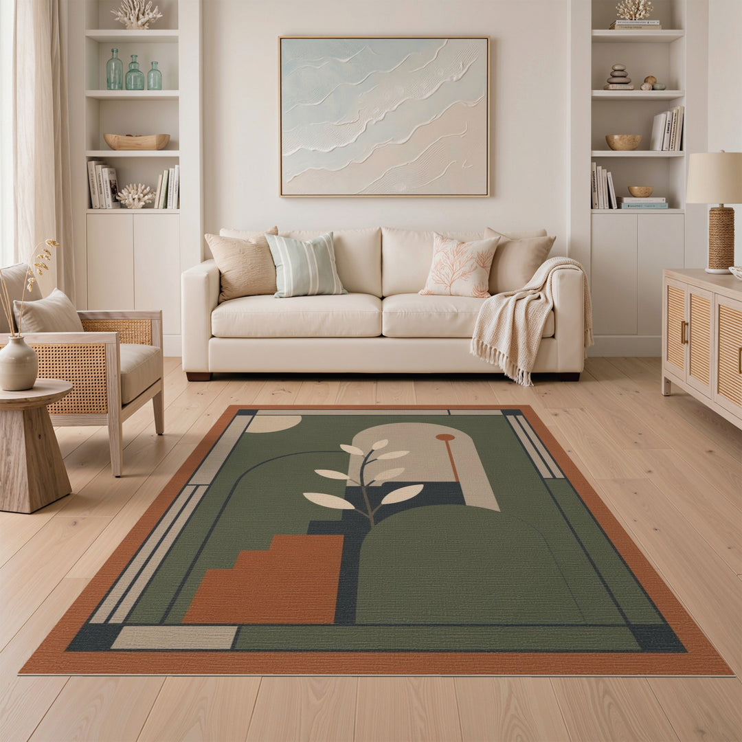 Green Geometric Arch Area Rug