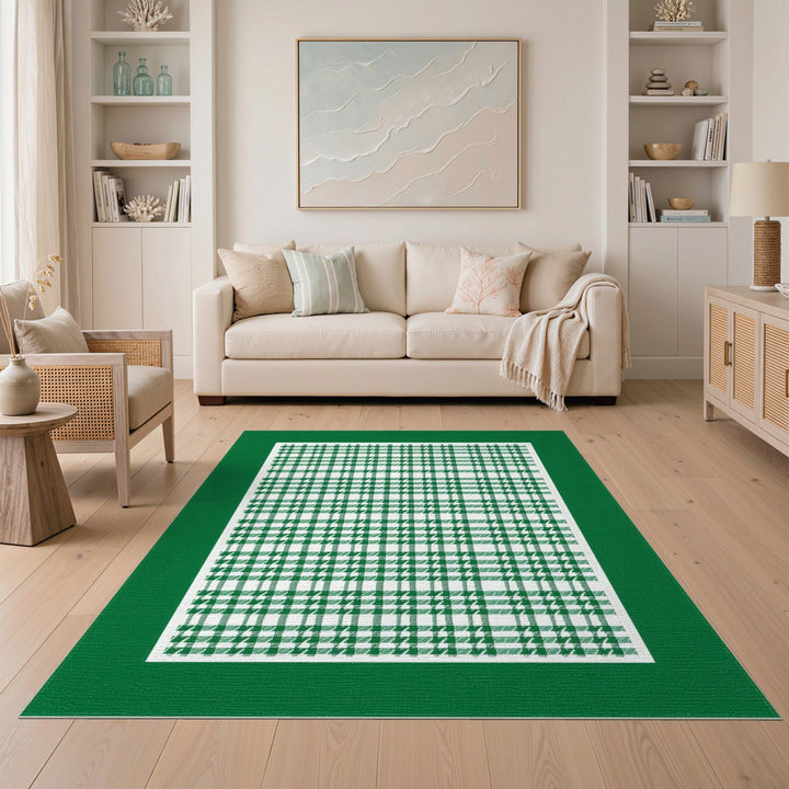 Geometric Modern Green Checkered Gingham Area Rug