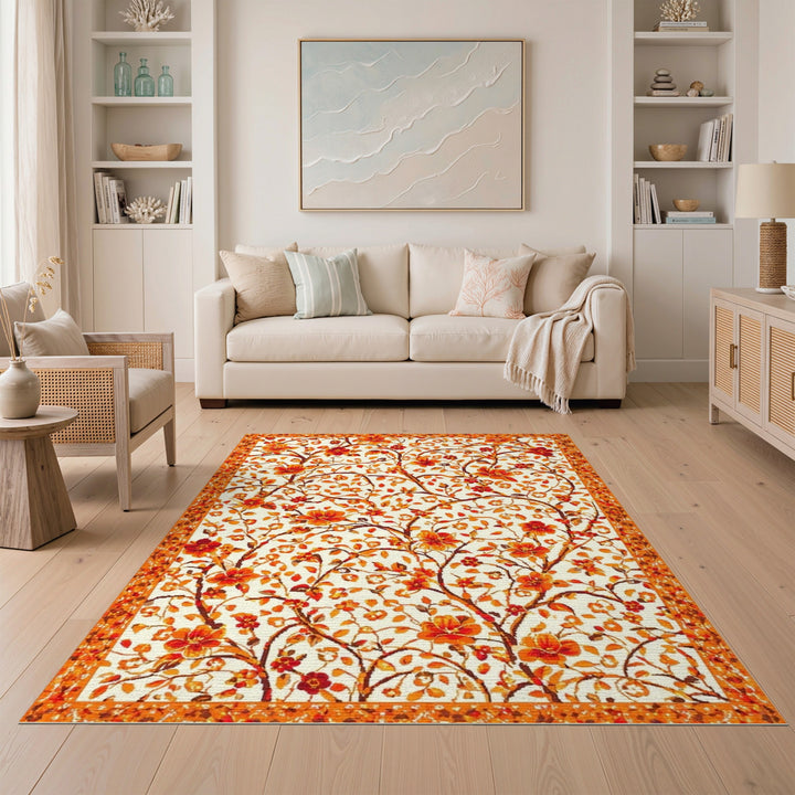 Orange Floral Vintage Area Rug