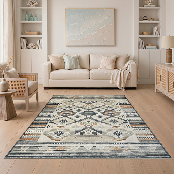 Beige Southwestern Geometric Area Rug