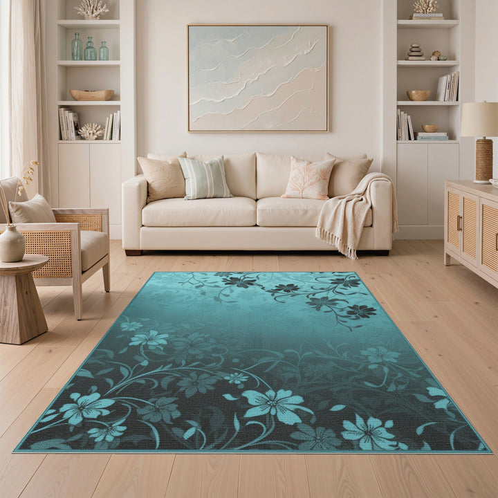 Teal Floral Vintage Area Rug