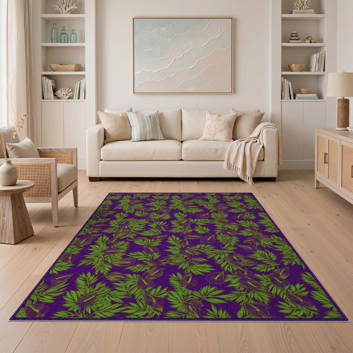 Purple Floral Leaf Area Rug