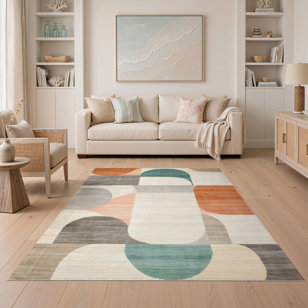 Abstract Blue and Teal Geometric Abstract Area Rug