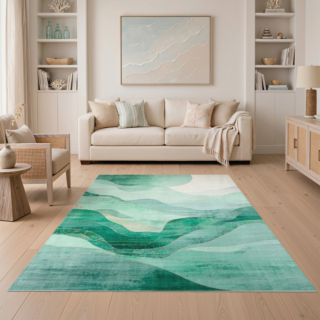 Teal Abstract Wave Area Rug