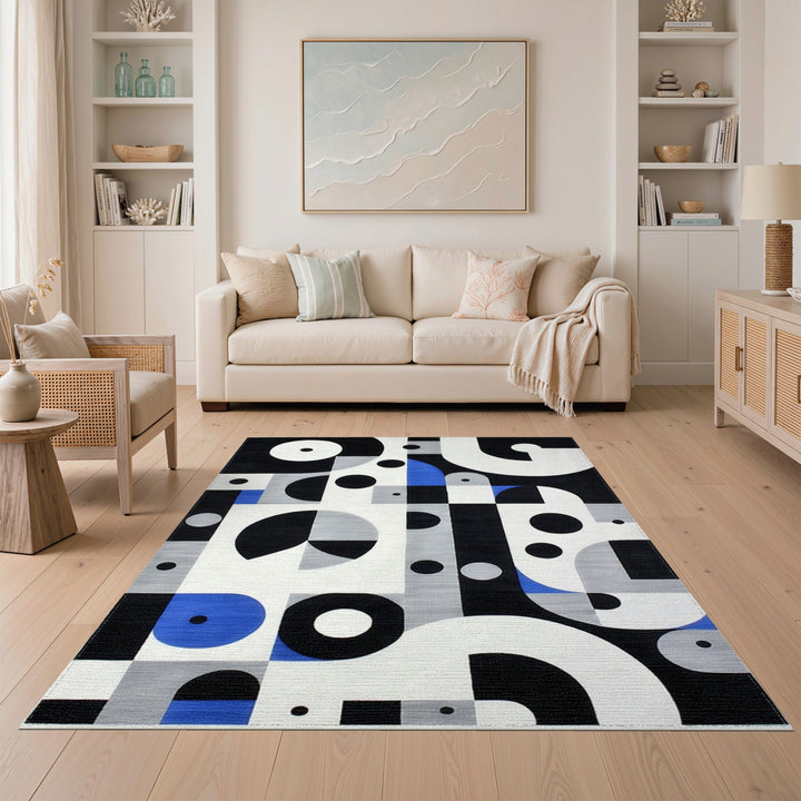 Bold Geometric Black White Area Rug