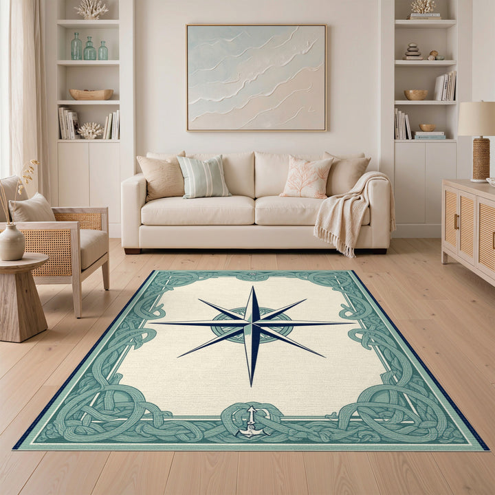 Coastal Nautical Compass Area Rug