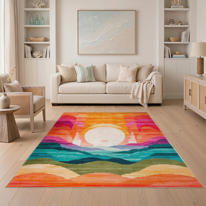 Vibrant Sunset Abstract Area Rug