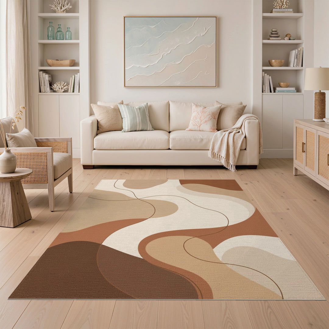 Abstract Area Brown and Tan Wavy Brown Abstract Area Rug