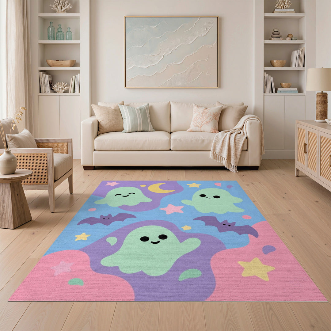 Cute Ghost Bat Pastel Kids Area Rug
