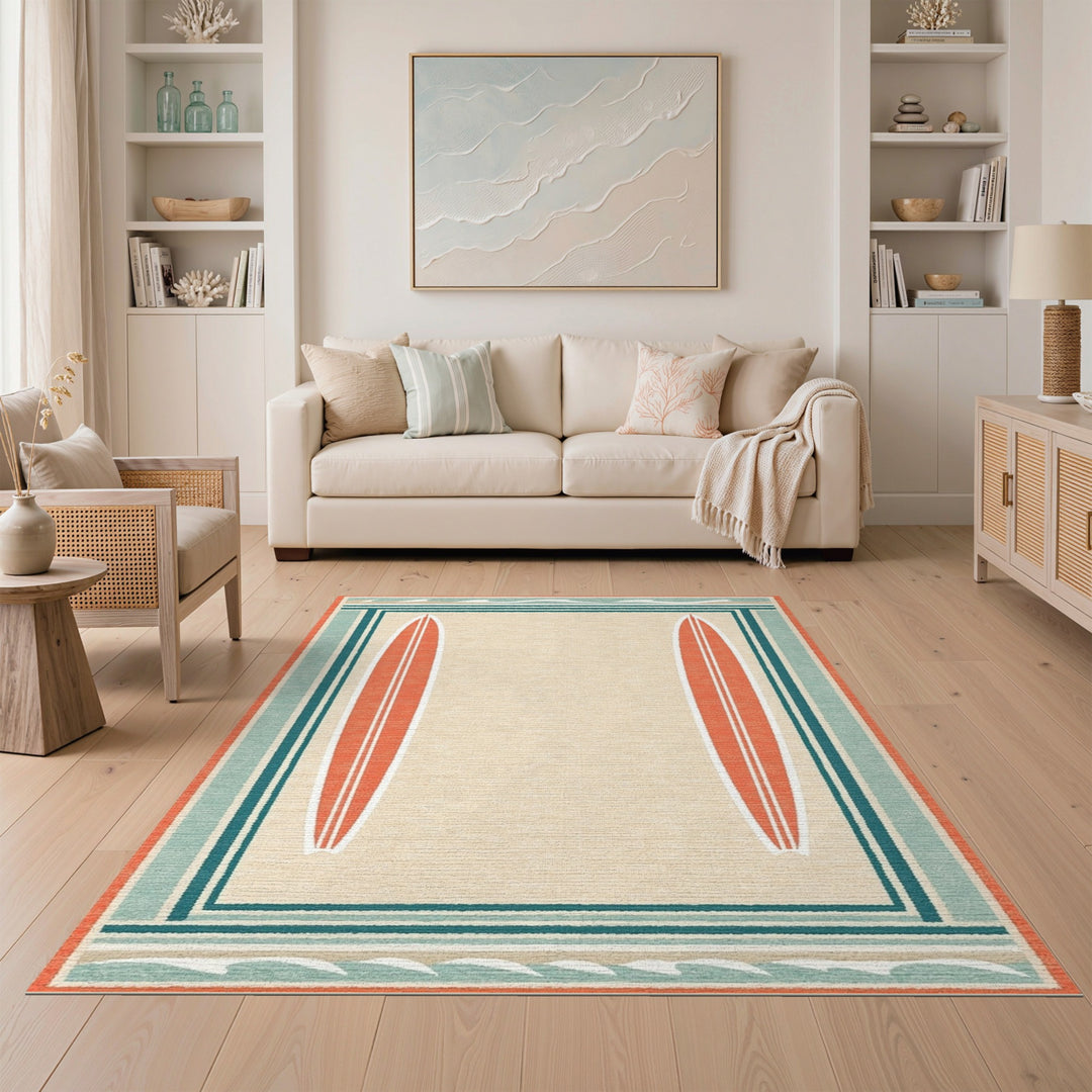 Surfboard Coastal Beige Area Rug