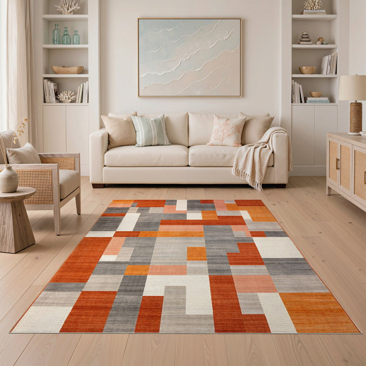 Geometric Modern Orange Geometric Block Area Rug