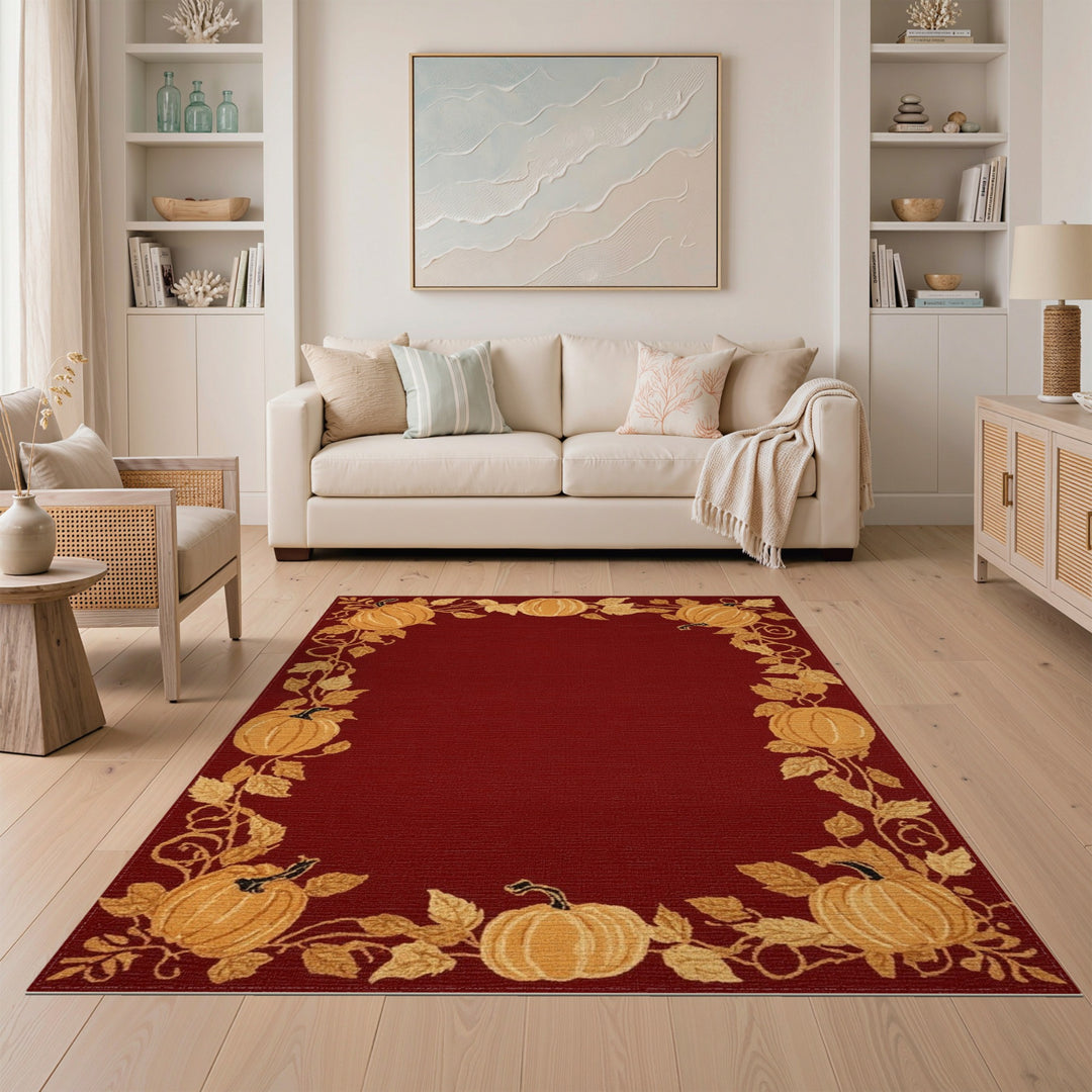Red Pumpkin Border Area Rug