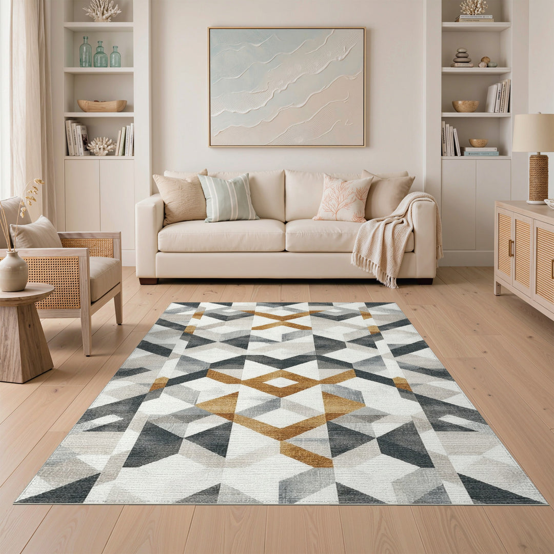 Grey Geometric Modern Area Rug