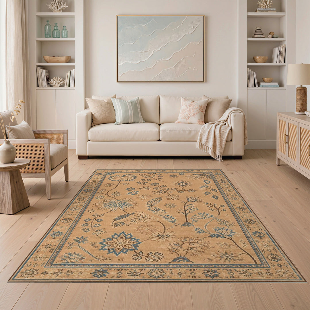 Beige Floral Vintage Area Rug