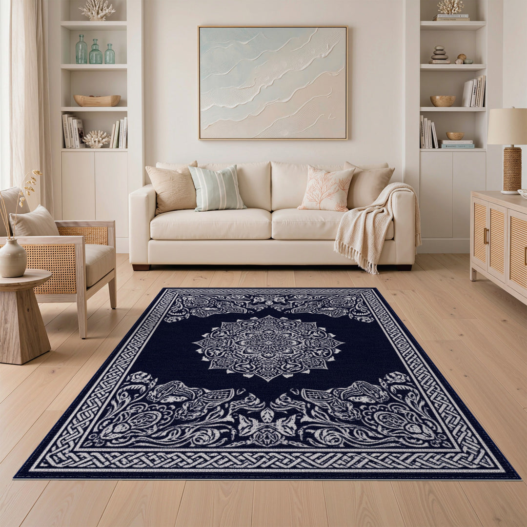 Navy Blue Persian Medallion Area Rug