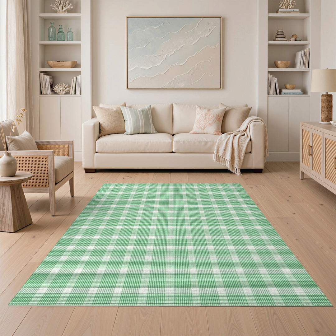 Geometric Modern Checkered Green Checkered Washable Area Rug