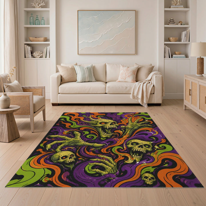 Multi-color and Patterns Psychedelic Skull Swirl Area Rug
