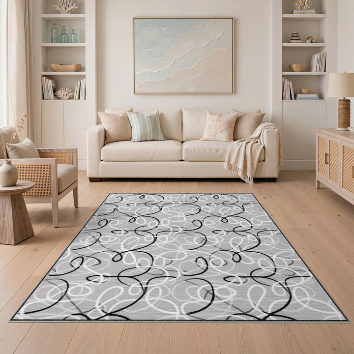 Black and White Black White Abstract Loop Area Rug