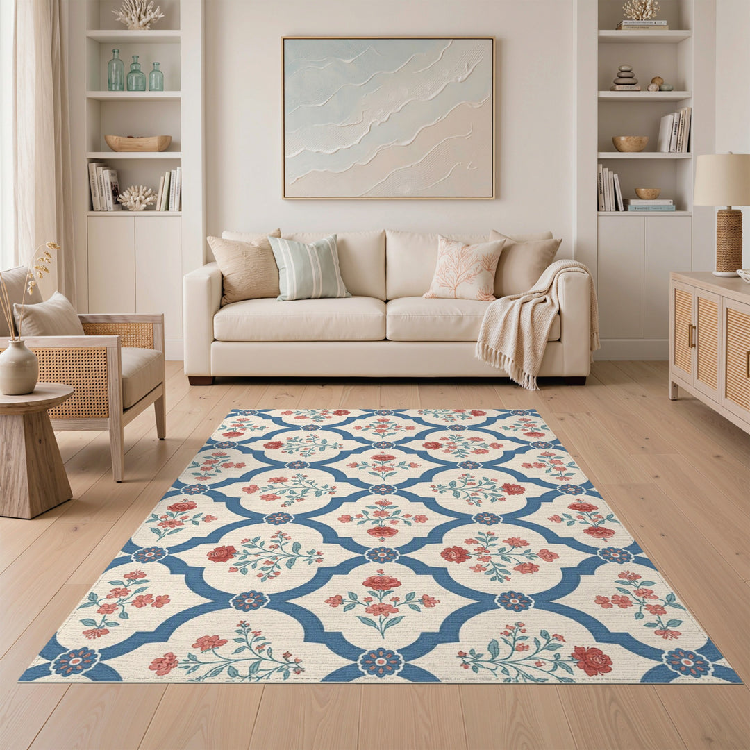 Blue Floral Vintage Area Rug