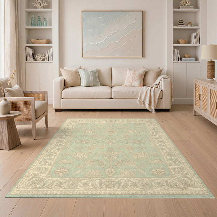 Teal Floral Vintage Area Rug