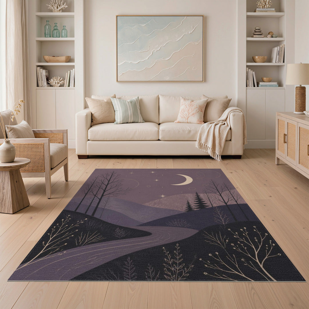 Starry Night Path Purple Washable Rug