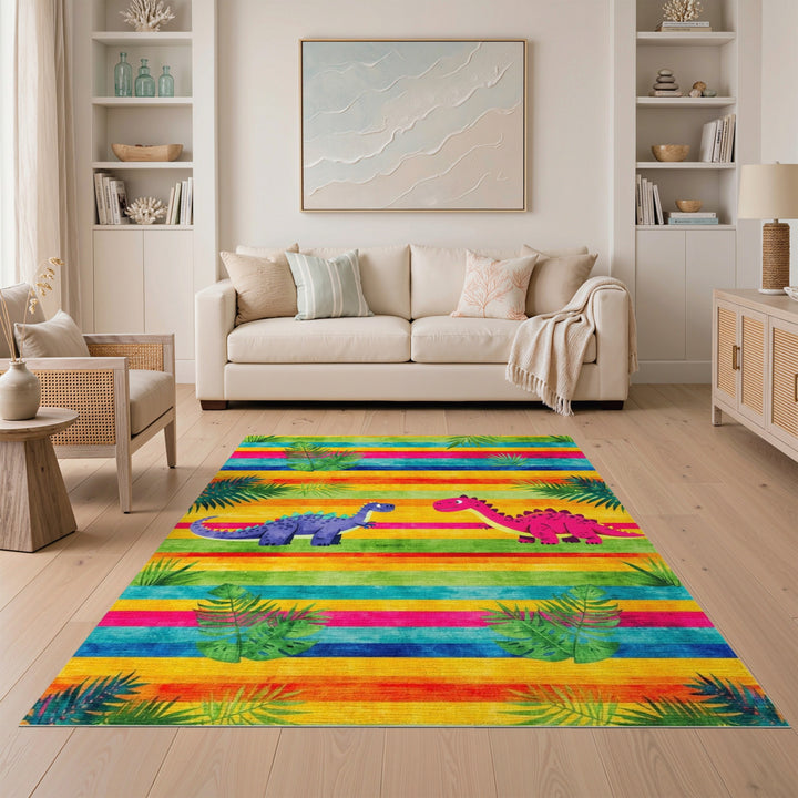 Dinosaur Friends Rainbow Kids Area Rug