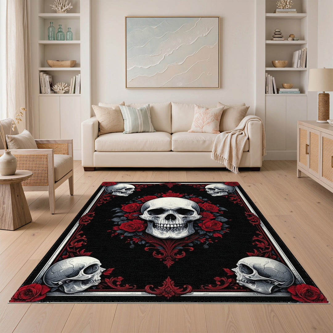 Gothic Skull and Rose Area Rug