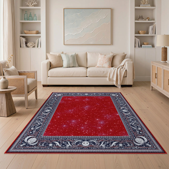 Red Starry Celestial Area Rug