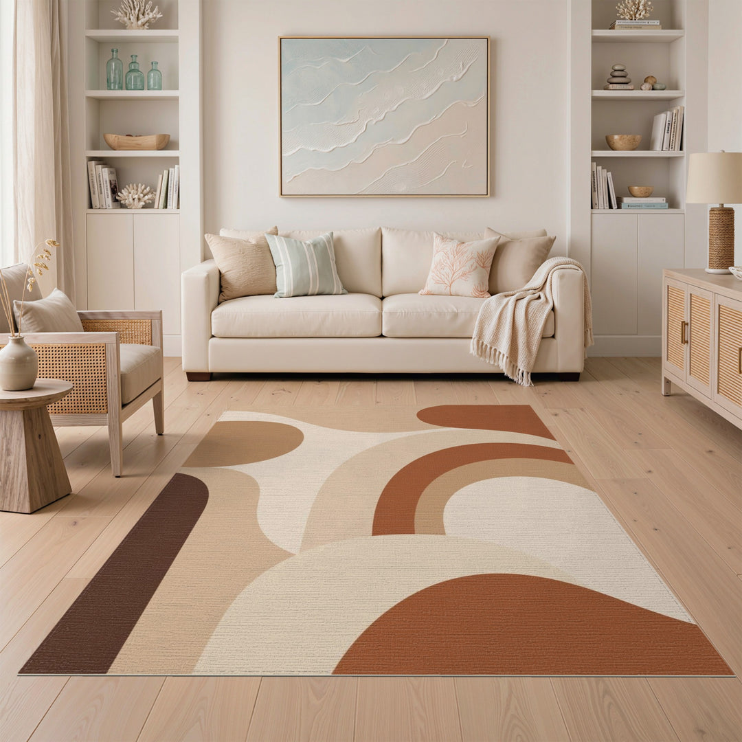 Warm Brown Abstract Washable Area Rug