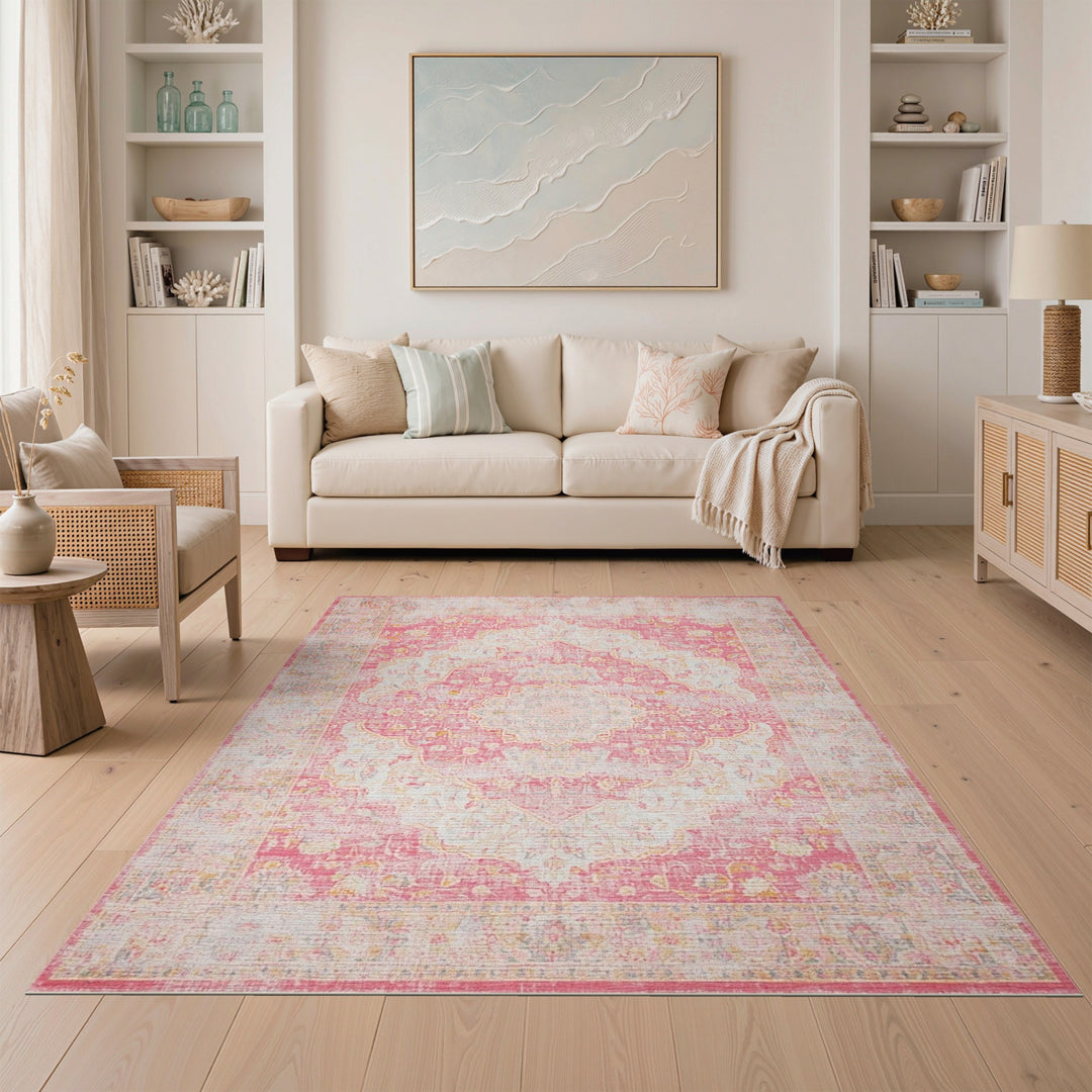 Pink Floral Pink Distressed Floral Vintage Area Rug